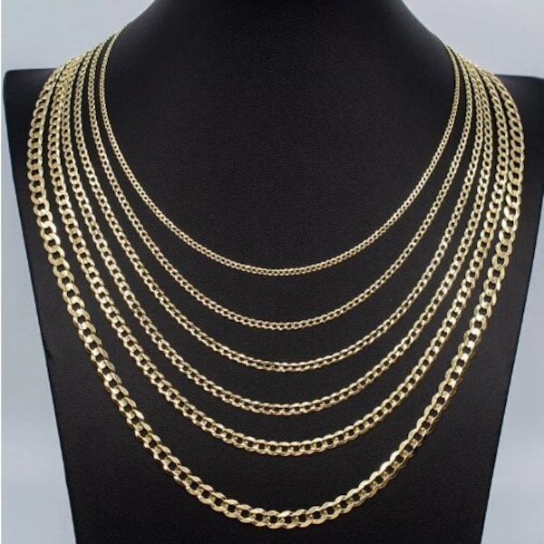 10K Real Gold Cuban Curb Link Bracelet or Chain,Width-2mm-7mm,10K Gold Chain Man and Woman, Sizes: 7"-24" Contact if you don't see size