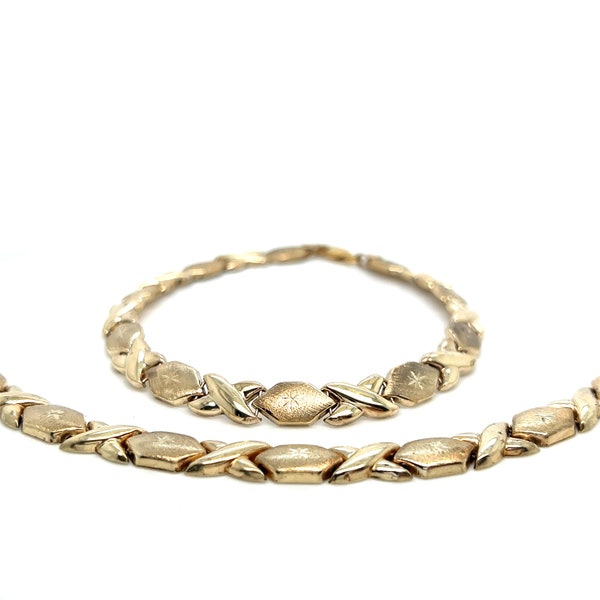 XOXO Hugs and Kisses Necklace & Bracelet | 10K Real Solid Gold | Individual Or Set | Necklace 16-20" | Bracelet 7-9"
