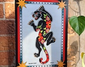 Full Colour American Traditional Crawling Panther | A4 Or A5 Tattoo Flash Art Print | Digital Illustration | Traditional Tattoo Design
