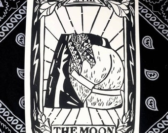The Moon Tarot | A5 Lino Print | Queer Art Print | Handmade Gay Art | Flagging | LGBT Gift