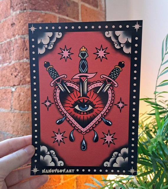 Three of Swords | A4 and A5 Tattoo Art Print | Tarot Card Art