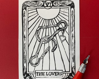 The Lovers wlw lino print | Handmade Queer Art Print | Lesbian Block Print