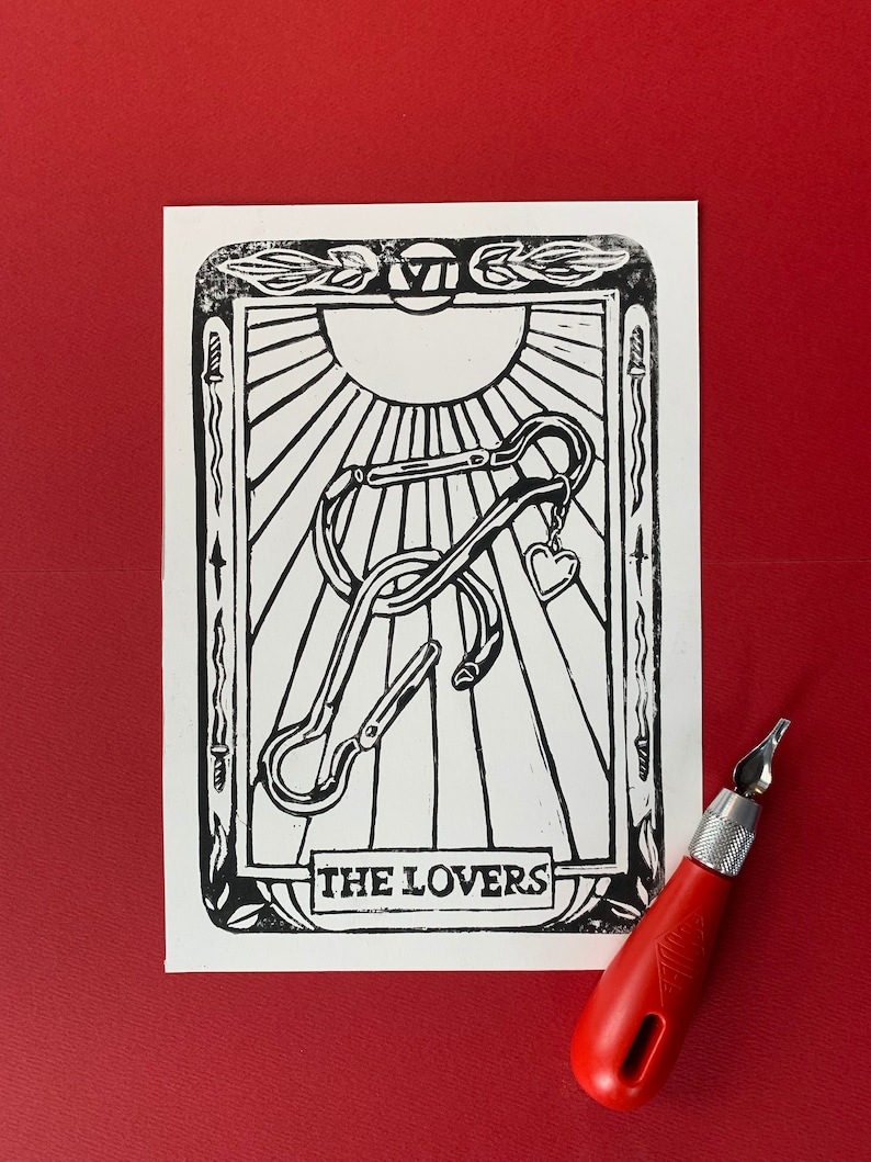 The Lovers wlw lino print Handmade Queer Art Print Lesbian Block Print image 1