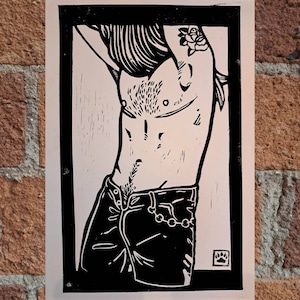 Loving Trans Bodies | Queer Lino Print | A4 Trans Art Print | Handmade Lgbt Art