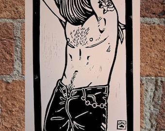 Loving Trans Bodies | Queer Lino Print | A4 Trans Art Print | Handmade Lgbt Art