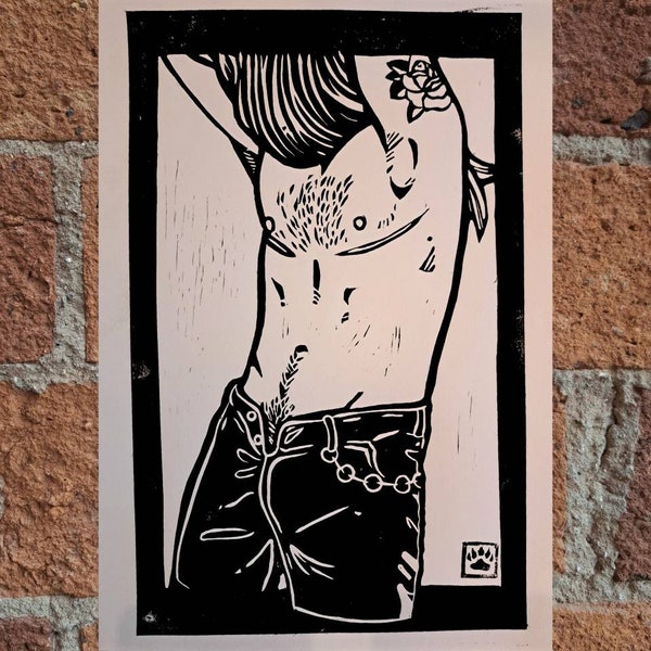 Loving Trans Bodies | Queer Lino Print | A4 Trans Art Print | Handmade Lgbt Art