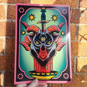 De duivel | A4 en A5 tattoo Art Print | Tarotkaartkunst | Digitale illustratie | Traditioneel tattoo-ontwerp | Alternatief cadeau
