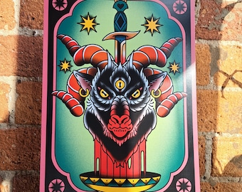 The Devil | A4 and A5 tattoo Art Print | Tarot Card Art | Digital Illustration | Traditional Tattoo Design | Alternative Gift