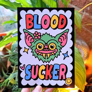 Blutsauger | A5 Cartoon Fledermaus Kunstdruck | Digitale Illustration | Alt-Gothic Kunst | Alternatives Geschenk