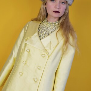 JEWEL Collar Jack Bryan Silk Dress & Coat Set Vintage 60s Yellow Glam Mod Sz M image 2