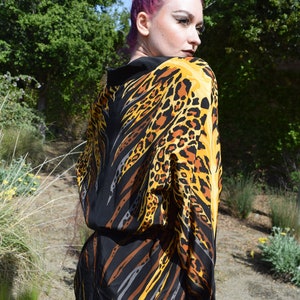 NOVELTY LEOPARD Print Silk Vintage 80s Zip Front Jacket Tiger Sz S M L