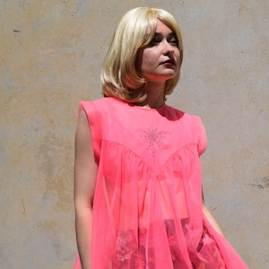 PINK RHINESTONE Vintage 60s Sheer Trapeze Top Bralette 3pc SZ S to Medium