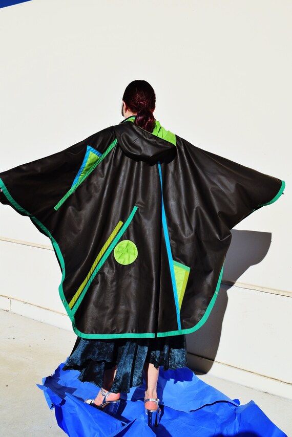 ART PONCHO Vintage 80s 90s Art to Wear Patchwork Rubber