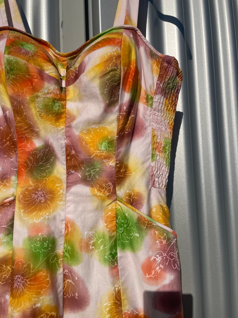 WATERCOLOR Floral Print Playsuit Romper Swimsuit Vintage 50s SZ S to Med image 7