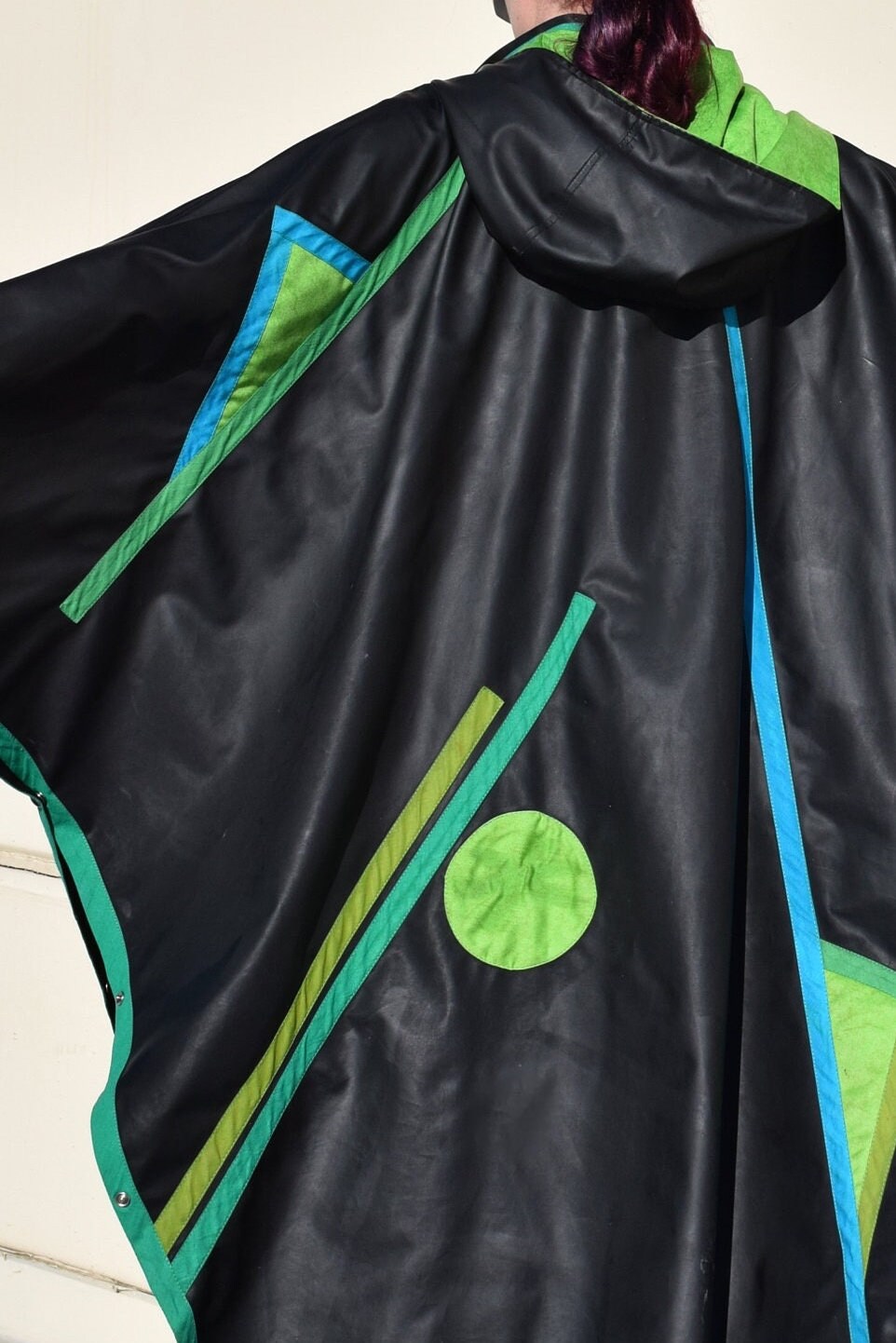 ART PONCHO Vintage 80s 90s Art to Wear Patchwork Rubber