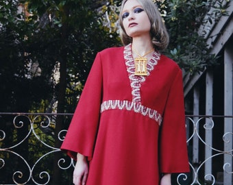 ART To WEAR 70s Vintage Arola Finland Knit Trim Wool Maxi Dress Sz Large