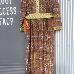 KRISTIAN Abstact Gold Trim Vintage 60s Aztec Glam Maxi Dress Palm Springs Sz Med to Large image 8