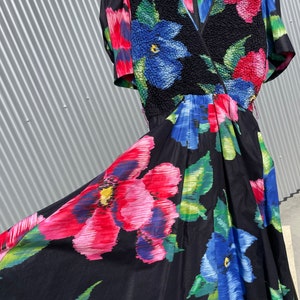 FLORAL Runway Print Abstract Floral Print Vintage 80s Puff Sleeve Dress Sz Large image 3