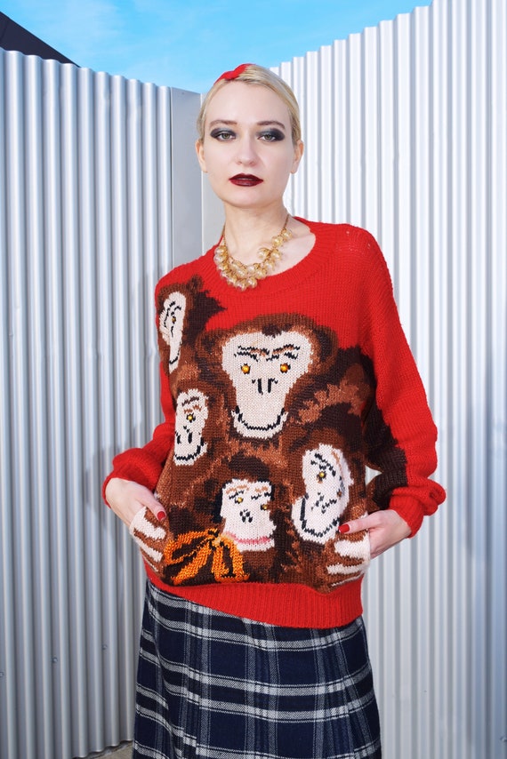 KRIZIA Iconic Maglia Animal Monkey Icon Knit Red S