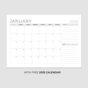 2025 Planner Calendar Printable, Minimalist Planner Calendar, 2025 Planner A4 Size Landscape, Sunday Start, Instant Download PDF