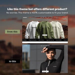 Puede incluir: Dos dise&ntilde;os de sitios web para una tienda online. El primer dise&ntilde;o presenta tres sudaderas con diferentes textos en cada una. El segundo dise&ntilde;o presenta a una mujer vistiendo una camiseta negra de manga larga. Ambos dise&ntilde;os tienen una est&eacute;tica simple y moderna.