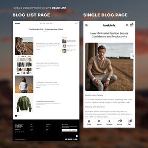 Puede incluir: Una publicaci&oacute;n de blog titulada "C&oacute;mo la moda minimalista aumenta la confianza y la productividad" con una foto de una persona que lleva un su&eacute;ter beige y pantalones caqui sentados en una valla de madera en un campo. El texto debajo de la foto habla sobre los beneficios de un armario minimalista.
