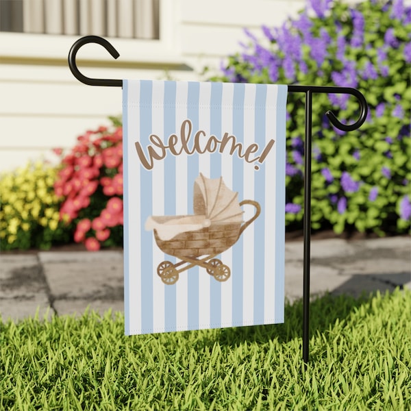 Grandmillennial New Baby Boy Garden Flag Banner for Cute Preppy Welcome Flag for Front Door Walkway Banner to Welcome Guests