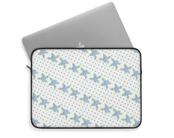 Housse pour ordinateur portable tendance à motif d'hortensias bleus du grand millénaire et à pois, Étui mignon pour ordinateur portable, cadeau pour diplômé, cadeau en chintz preppy pour la fête des mères