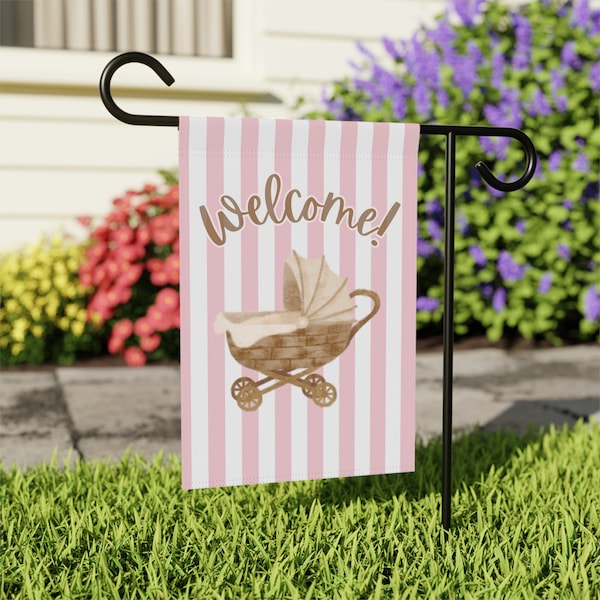 Grandmillennial New Baby Girl Garden Flag Banner for Cute Preppy Welcome Flag for Front Door Walkway Banner to Welcome Guests