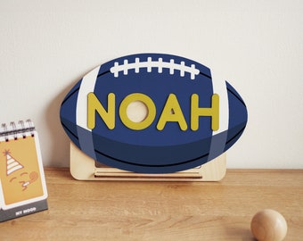 Football Name Puzzle gift for boys, Personalized Wood Name Puzzle, Personalized Name Sign, Wooden Name Puzzle, Football Gift for Kids