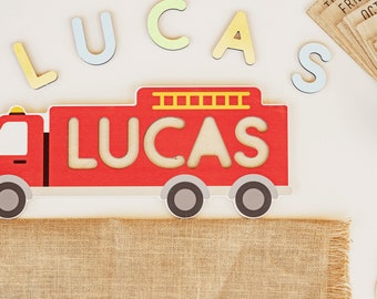 Personalized Wooden Name Puzzle Truck Shape, Nursery Decor For Kids, Baby Shower Gift, Toddler Educational Toys, 1st Birthday, Truck Lover