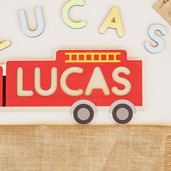 Personalized Wooden Name Puzzle Truck Shape, Nursery Decor For Kids, Baby Shower Gift, Toddler Educational Toys, 1st Birthday, Truck Lover