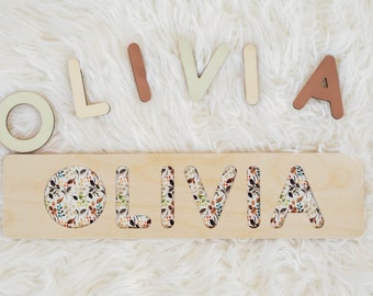 Personalized Wooden Name Puzzle New Mom Gift for Girl, Nursery Decor, Boho kids room decor for toddler, baby, Birthday gifts for kids