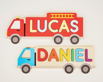 Personalized Wooden Name Puzzle Truck Shape, Nursery Decor For Kids, Baby Shower Gift, Toddler Educational Toys, 1st Birthday, Truck Lover