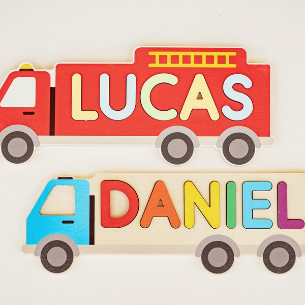 Personalized Wooden Name Puzzle Truck Shape, Nursery Decor For Kids, Baby Shower Gift, Toddler Educational Toys, 1st Birthday, Truck Lover