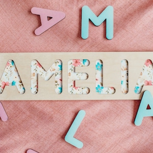 Wooden Name Puzzle New Mom Gift for Girl WildFlower Kids Room Decor for Toddlers, Baby, Custom Kids Name Puzzle, 1st Birthday Gifts