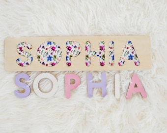 Personalized Wooden Name Puzzle, Baby Shower Gifts, Purple Floral Baby Name Puzzle, Personalized Baby Shower Gifts, Baby Shower Decoration
