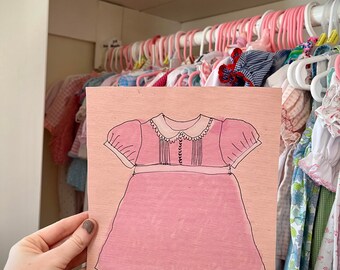 Roze Frilly Jurk | Afdrukbare art | 5x7 of 8x10 | Afdrukbare download | Grandmillenial Nursery Artwork | Little Girl's Room Afdrukken