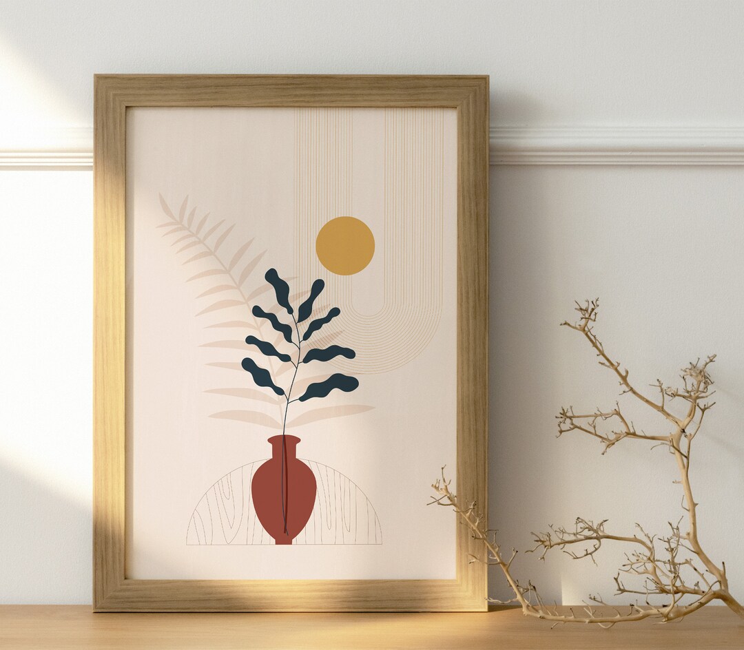Boho Abstract Print, Mid Century Modern Decor, Botanical Line Art ...