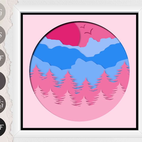 Mountain Shadow Box SVG, Layered Landscape Paper Cutting Files for Cricut, 3D Nature Light Box Template, Mountain Layered File Mountain Shadow Box SVG, Layered Landscape Paper Cutting Files for Cricut, 3D Nature Light Box Template, Mountain Layered File
