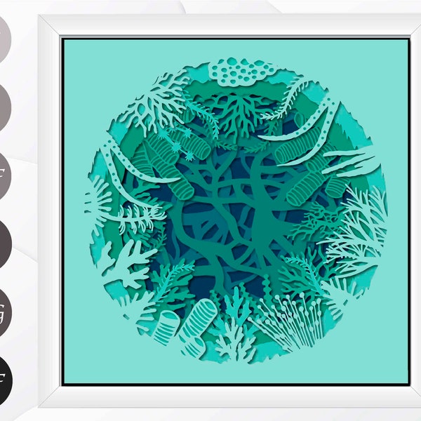 Seaweed Shadow Box SVG, Ocean LightBox Paper Cut, Beach Layered files for Cricut, Underwater Coral Paper Wall Art Seaweed Shadow Box SVG, Ocean LightBox Paper Cut, Beach Layered files for Cricut, Underwater Coral Paper Wall Art