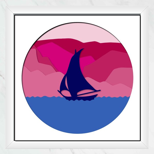Sailboat Shadow Box SVG, Boat LightBox Paper Cut Template, Yacht in the Ocean Shadow Box SVG files For Cricut and Silhouette Sailboat Shadow Box SVG, Boat LightBox Paper Cut Template, Yacht in the Ocean Shadow Box SVG files For Cricut and Silhouette