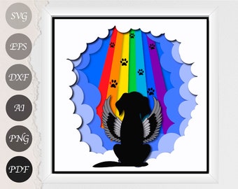 3D Pet Memorial Shadow Box SVG, Dog Memorial, 3D Rainbow Bridge Paper Cut Template for Cricut and Silhouette