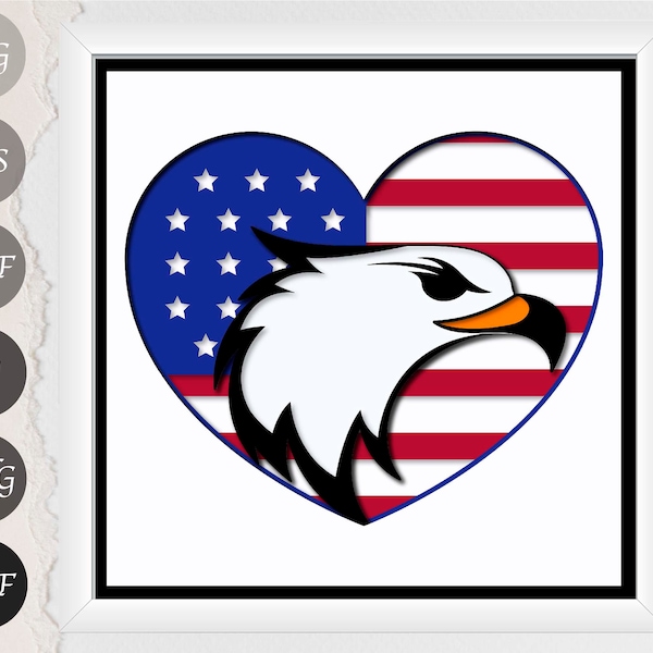 Eagle Shadow Box SVG, Eagle American Flag Light Box Paper Cut Template for Cricut and Silhouette