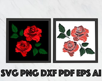 Rose Shadow Box SVG Template, Flower Layered Paper Cut, bloemen licht doos, voor Cricut en Silhouet