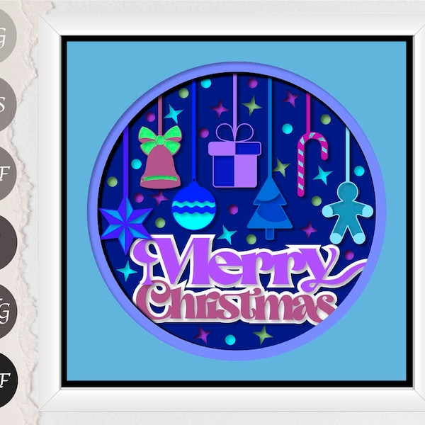 Merry Christmas Shadow Box SVG, 3D Christmas Light Box Paper Cut Template for Cricut and Silhouette Merry Christmas Shadow Box SVG, 3D Christmas Light Box Paper Cut Template for Cricut and Silhouette
