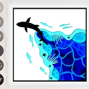 Shark Shadow Box SVG, 3d Fish Light Box Paper Cut Template SVG, Underwater Layered Template, Paper Cut Light Box, Silhouette and Cricut