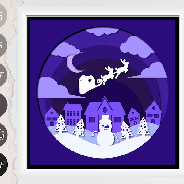 3D Christmas Scene Shadow Box SVG, Snowman Shadow Box SVG, Christmas LightBox SVG Layered Paper cut Template For Cricut and Silhouette