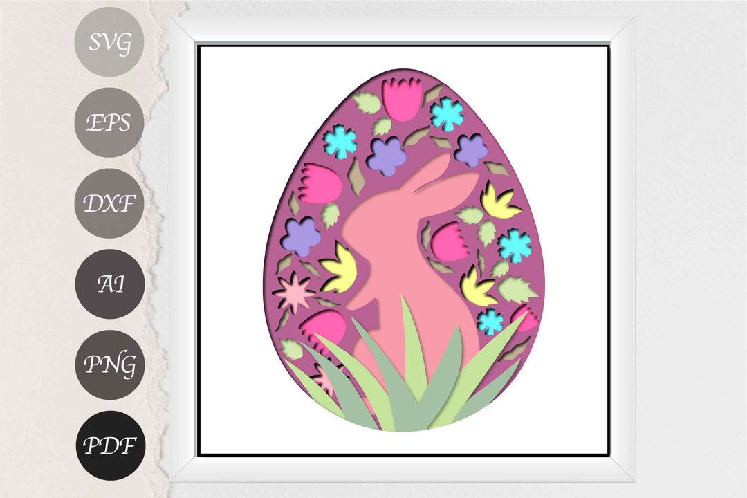 Easter Bunny Shadow Box SVG, Easter Egg 3D Layered Paper Cut Template ...