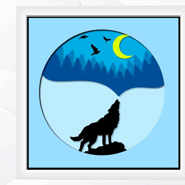 3D Wolf Shadow Box SVG, Wolf Paper Cut Template, Nature Layered SVG, Forest Light Box SVG for Cricut and Silhouette 3D Wolf Shadow Box SVG, Wolf Paper Cut Template, Nature Layered SVG, Forest Light Box SVG for Cricut and Silhouette